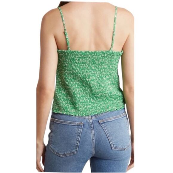 New LUSH NORDSTROM Women's Green Floral Print Ruched Front Cami Tank Top Size S - Picture 2 of 6